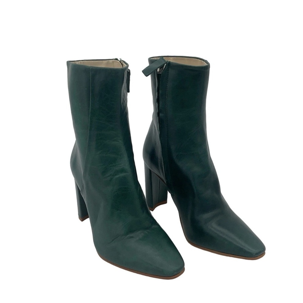 Zara Chelsea Boots Heeled Green Leather